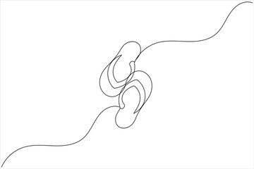 Beach slippers sandals one line art drawing and minimalist style isolate outline vector icon