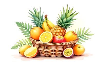 Vibrant Fruit Basket: A Delightful Collection of Tropical and Citrus Fruits
