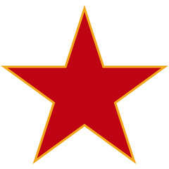 Obraz premium Star emblem, bold and graphic with vibrant red and a thin yellow, gold outline, against a stark white background. Simple, striking, and iconic.