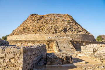 View at the ruins of Dharmarajika Stupa and Monastery in Taxila, Pakistan