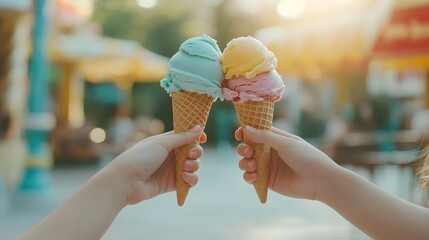 Delightful Ice Cream Cones in Hand Bringing Joyful Summer Moments