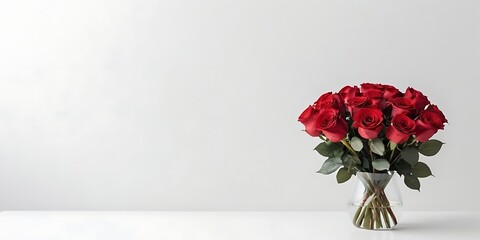 Decorated Red Roses Full bouquet in a white minimalist solid background