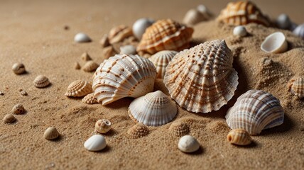 Sea Shells in Sand Pile Isolated on White Background