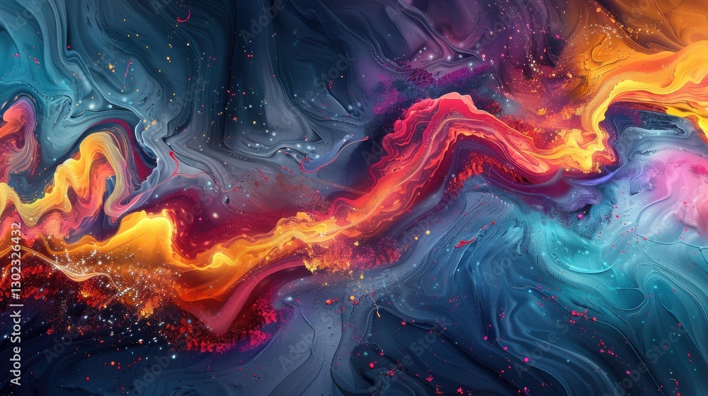 Aufkleber abstract colorful waves flowing through vibrant cosmic space with swirling patterns and ethereal lig