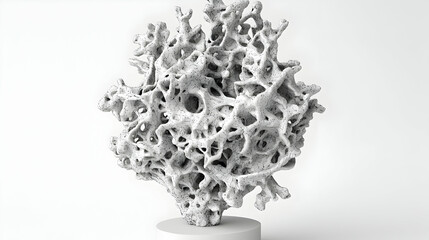 White coral sculpture on stand, studio shot, clean background,  decorative art