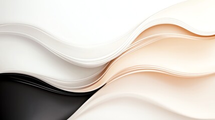 Obraz premium Abstract wavy pattern with elegant black, white, and beige color layers for creative designs.