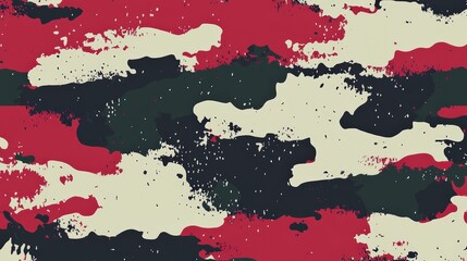 Abstract Camouflage Pattern with Red, Green, Black, and Beige Colors