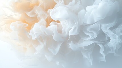 Fototapeta premium Abstract white and orange smoke swirls blend seamlessly on a light background, creating a dreamlike scene.