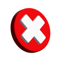 Fototapeta premium Red cross button 3d, x wrong sign design transparent background.