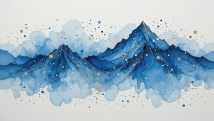 Obraz premium Abstract Watercolor Painting of Blue Mountains with Gold Accents and Soft Texture
