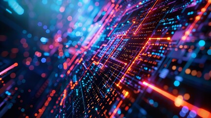 Obraz premium Data Flow in a Digital Tunnel with Glowing Lines and Dots