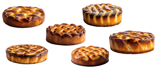 assorted baked goods including cakes, pastries, and pies isolated on transparent background