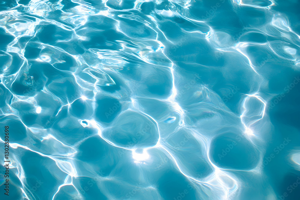 Poster a mesmerizing dance of light and water, abstract reflections and refractions in a tranquil, azure po