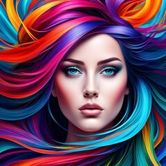 Fototapeta premium Colorful abstract 3D rendering of dynamic hairs in vibrant rainbow colors
