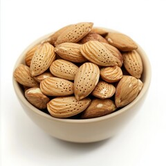 Almonds in a small bowl isolated on white background