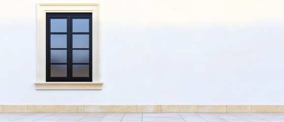 Obraz premium Black window on white wall with a minimalistic and clean design in a well-lit setting