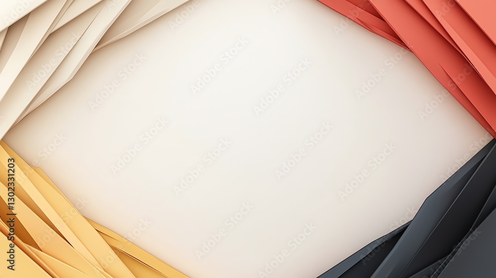 Poster colorful paper layers form an abstract geometric background design with a central space.