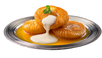 Malpua with Rabri on a Silver Plate, Transparent Background PNG