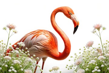 Obraz premium Pink Flamingo Flower Closeup with Small White Blossoms & Copy Space - Botanical Stock Photo