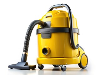 Fototapeta premium Powerful Yellow Industrial Wet/Dry Vacuum Cleaner on Wheels - Isolated on White Background