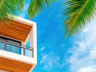 Fototapeta premium Sustainable waterfront condo with solarpowered amenities, Real Estate EcoFriendly Condominium, ecoconscious coastal living