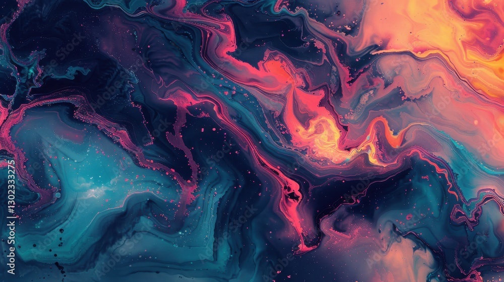 Poster abstract exploration of celestial states of mind with vibrant colors and fluid patterns capturing em
