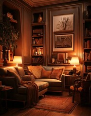  A soft, dimly lit reading area, illuminated by aesthetic