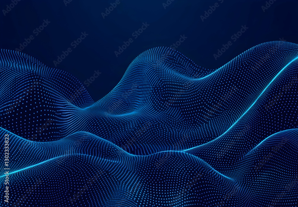 Poster abstract blue digital particle wave, a visual representation of data, technology, and innovation in 