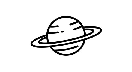 Fototapeta premium Saturn Planet Icon with Rings - Line Art