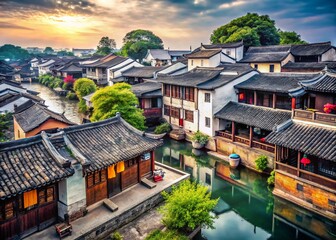 Obraz premium Ancient Qiandeng Town, Suzhou, Jiangsu Province, China: Documentary Photography of Historic Architecture and Tourist Attractions