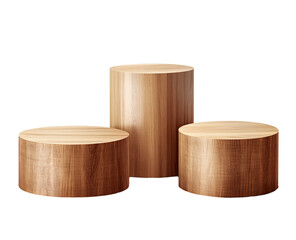 3 wood cylinder podiums, png transparent background