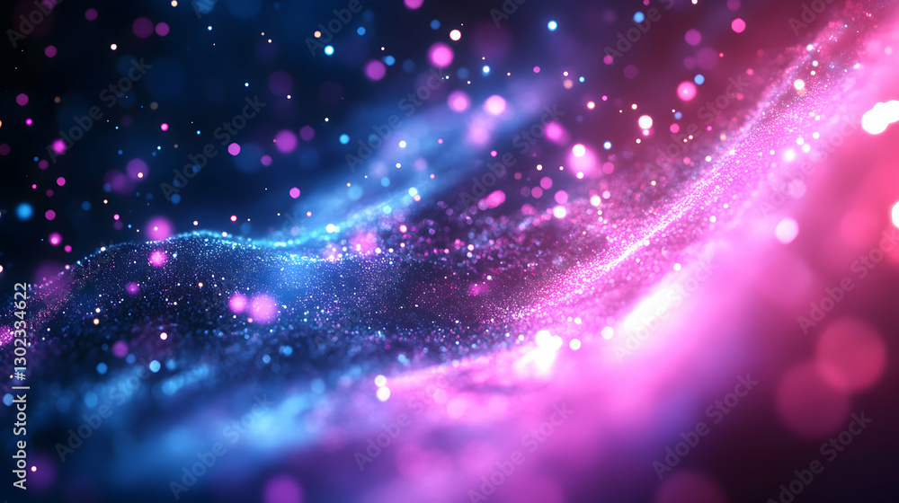 Poster abstract cosmic energy flow with glowing particles and soft lights, creating a dreamlike atmosphere 