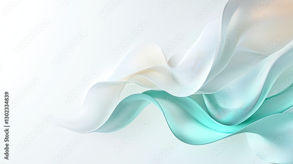 Poster elegant abstract waves in soft pastel colors on a white background, creating a serene and fluid arti