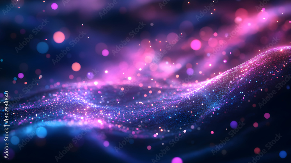 Poster abstract cosmic landscape with sparkling particles, a mesmerizing display of light and color for dig