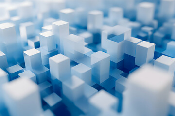 Obraz premium Abstract Geometric Landscape with Light Blue Gradient Cubes, Minimalist Art for Modern Backgrounds and Digital Design, 3D Rendering