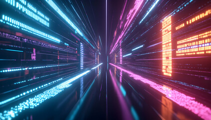 Fototapeta premium Abstract futuristic data stream background with neon lights, showcasing the essence of technology and connectivity in a visually compelling manner