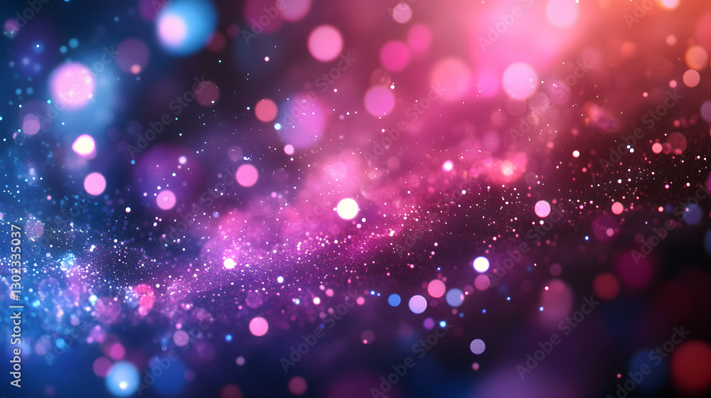 Poster abstract galaxy of glittering lights, a mesmerizing display of sparkling particles and soft bokeh fo