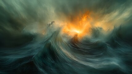 Stormy Sea Waves Crashing Against Cloudy Sky