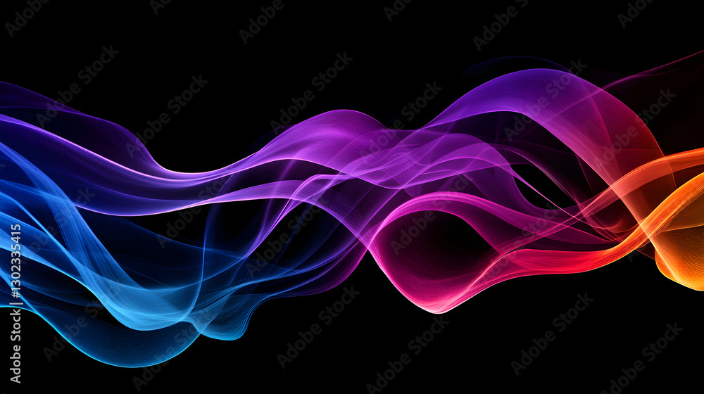Poster abstract multicolored wave pattern against a black backdrop, creating a visually captivating and dyn
