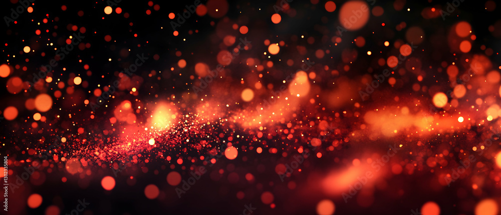 Poster abstract red sparkling light trails on dark background creating a dynamic, festive and magical atmos