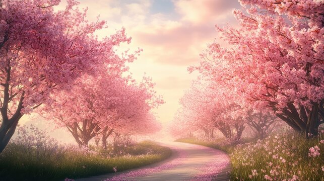 Dreamy Cherry Blossom Forest in Bloom