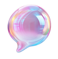 3D pastel holographic speech bubble icon, transparent background