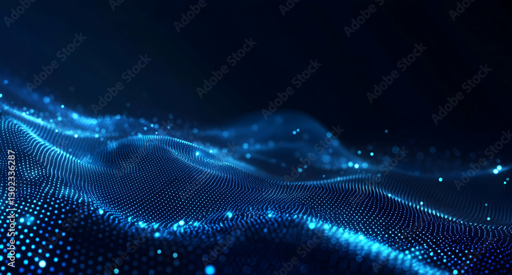 Poster abstract technology background with glowing particles, a high-tech visualization with blue digital w