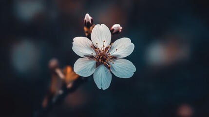 White Cherry Blossoms on a Dark Background