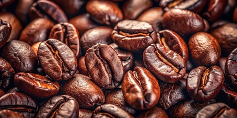 Fototapeta premium Close up of glossy coffee beans with rich brown hues
