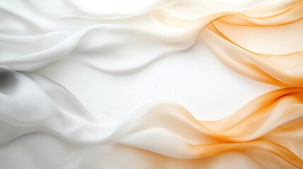 Obraz premium Elegant flowing fabric waves in soft white and orange tones, creating a smooth abstract background.