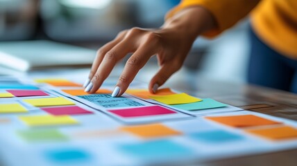 A person delicately placing a clean white piece of paper on a wooden table, ready for use