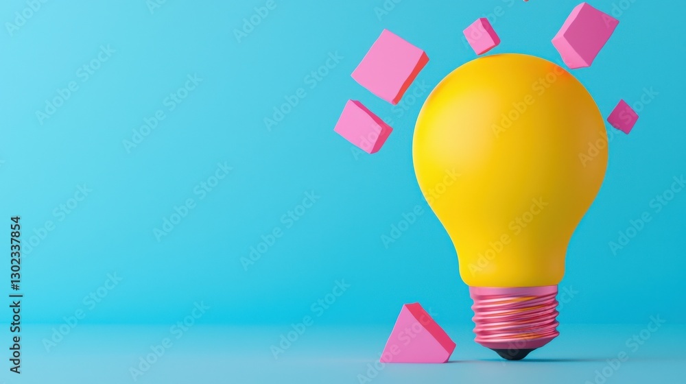 Poster a lightbulb breaking apart into individual thoughts and reassembling in a new way, critical thinking