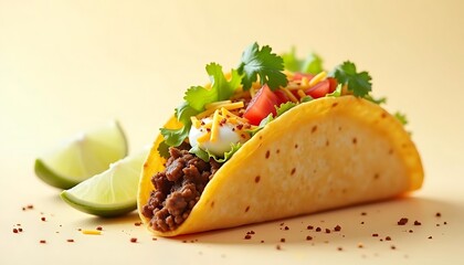Delicious Ground Beef Taco with Lime Wedges