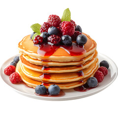 stack of pancakes with berries, isolated on white background 